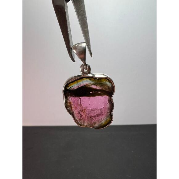 NEW watermelon tourmaline sterling silver pendant 4.38 grams - Picture 8 of 11